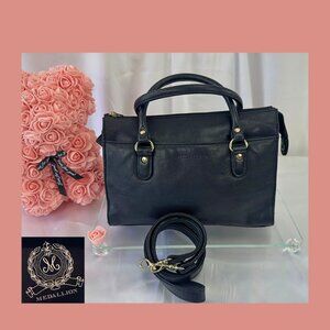 Vintage Medallion by Wathne Black Leather Satchel/Shoulder Bag - Exceptional! 💖